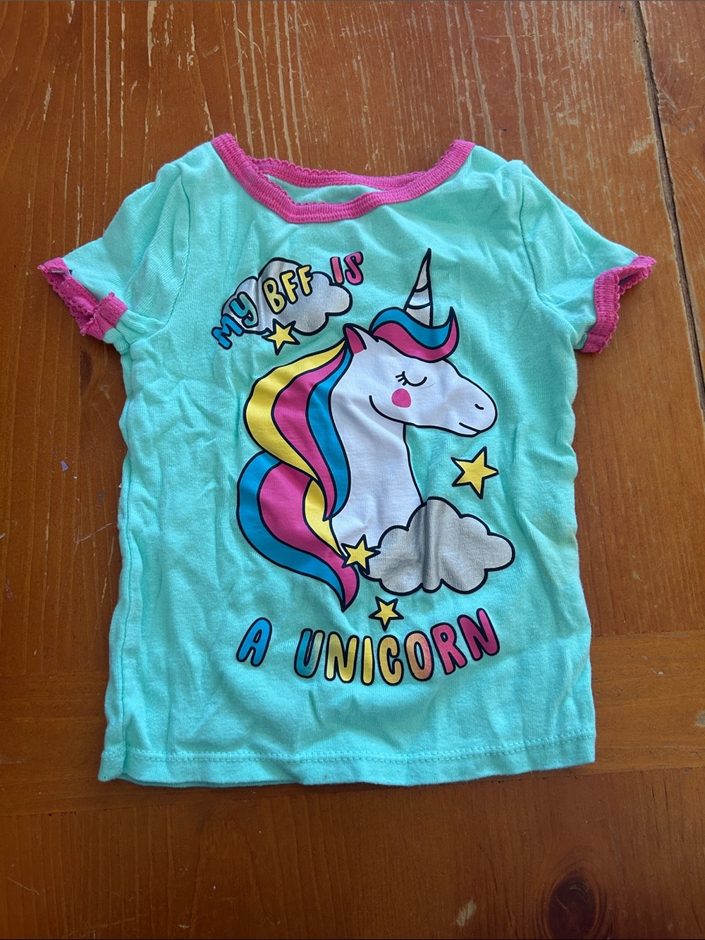 wonder nation Mint Unicorn Graphic Tee with Pink Trim